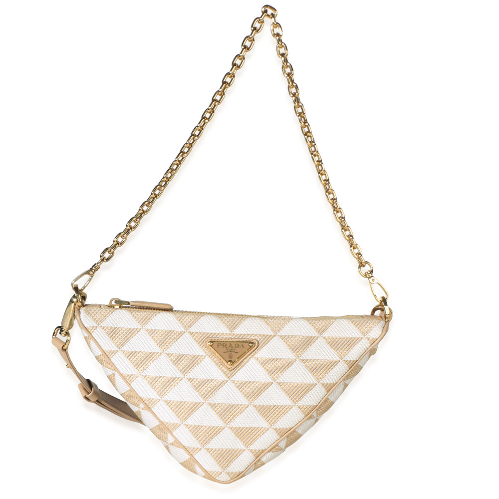 Prada Corda Talco Jacquard Triangolo Symbole Embroidered Canvas Triangle Bag